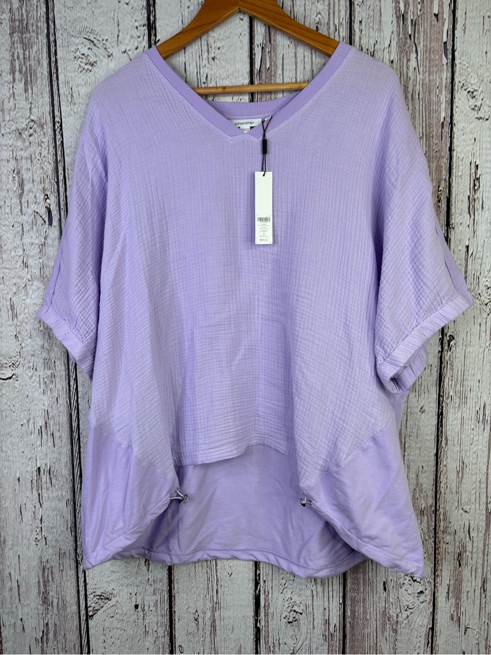 NWT Chico’s Zenergy 4 | XXL Violet Purple Gauze Lounge Shirt Bungee Hem Relaxed